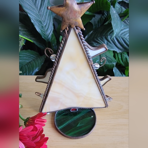Vintage Stained Glass Metal Christmas Tree with Birds and Star - Picture 3 of 7